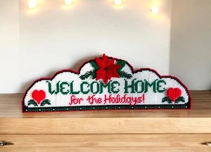 Decorazione porta parete natalizia punto ago benvenuto casa per le vacanze Poinsettia - Foto 1 di 8
