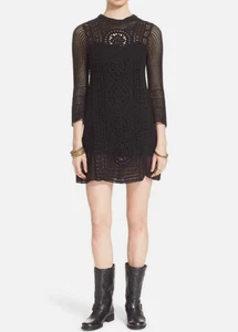 Free People FP Rosalind M Copricostume Nero Uncinetto Mini Abito Trasparente Maglia Aperta - Foto 1 di 10
