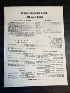 Antiguo Automobile Club of America 1959 Lista Miembros AACA William Pollock Pres - Imagen 1 de 4