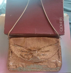 Vintage GLOMESH Gold Mesh HANDBAG, 80's Bow Feature Front, Rare - Picture 1 of 11