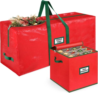 Christmas Tree Bag & Ornament Storage Box 2Pcs Set, Waterproof 9 Ft Tree Storage - Image 1 of 4