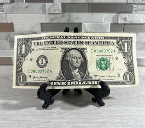 4 Digit Low Serial Number 00003702 Fancy Serial Number One Dollar Bill - 2017 - Picture 1 of 4