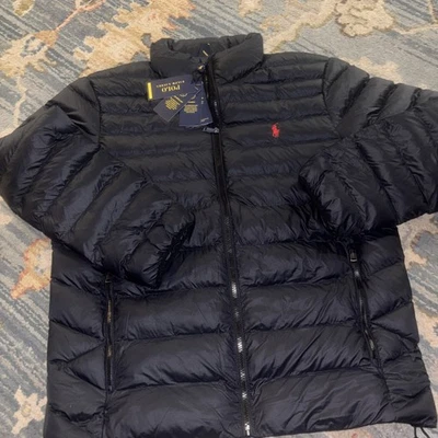 Polo Ralph Lauren Men FullZip Packable Black Puffer Jacket, Size Medium 248$ NWT - Image 1 of 4