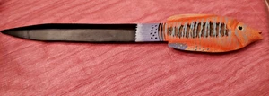 Vintage Handcrafted Colorful 3D Orange Tropical Fish Wood Letter Opener NOS - Picture 1 of 4