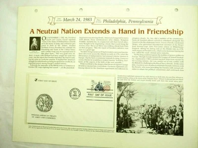 Swedish-American Treaty- with Story and Info Sheet,1st Day of Issue Mar. 24,1983 - Image 1 of 4