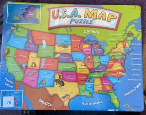 U.S.A. Map Puzzle New In Plastic Wrap. 40-50 pieces cardboard. 13 3/4" x 10 1/2" - Picture 1 of 6