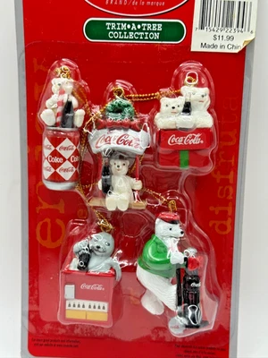 NIB Vintage Coca-Cola Trim A Tree Collection Set Of 5 Mini Polar Bear Ornaments  - Image 1 of 4