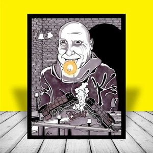 TÍO FESTER con tren de juguete LA FAMILIA ADDAMS PÓSTER ARTE, firmado artista, vintage - Imagen 1 de 1