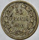 1873 S FINLAND AS DUCHY UNDER RUSSIAN EMPIRE 25 PENNIA KM6.2 OLD EUROPEAN SILVER