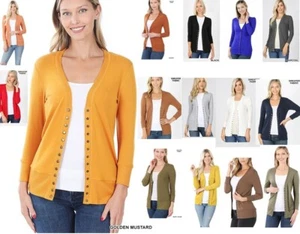 Zenana 3/4 Elbow Sleeve Snap Button Soft V-Neck Knit Sweater CARDIGAN S M L XL - Picture 1 of 18