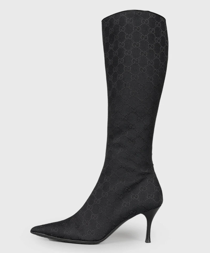 Винтажные женские GUCCI каблуки ботинки черный монограмма туфли GG логотип молнии 36 на Tom Ford - Изображение 1 из 4