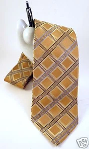 ADOLFO Mens 100% Silk Neck Tie Yellow Gold Blue 60" long 3.75 wide t72 - Picture 1 of 4