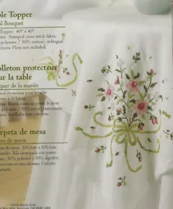 40" x 40" Bridal Bouquet Table Topper - A Beautiful Cross Stitch Kit - Picture 1 of 3