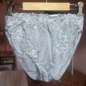 Vintage Panties Silk 100% Slippery Briefs Lace Sheer Hi-cut Bikini Size.6 - Picture 1 of 4