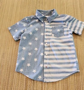 Way To Celebrate Patriotic Chambray Stars And Stripes Shirt Boys 5T EUC - Picture 1 of 13