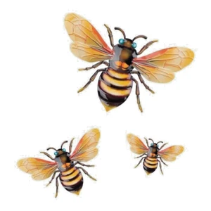 Bees metal hand crafted wall art insect decor set of three - Picture 1 of 2