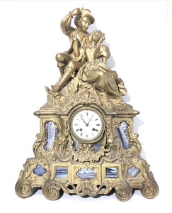 Vintage Victorian French Bronze Gilt Ormolu Mantle Clock Statue- E.F - 22”x17” - Picture 1 of 12