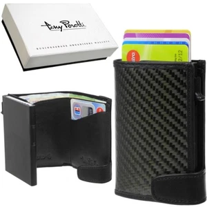 Rfid Women Men Card Holder Carbon Aluminum Leather Tony Perotti Wallet Purse - Picture 1 of 9