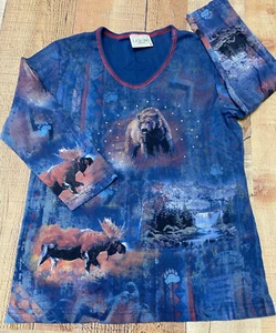 Top túnica Cactus Bay Apparel para mujer M azul vida silvestre y naturaleza bosque de osos alces - Imagen 1 de 10