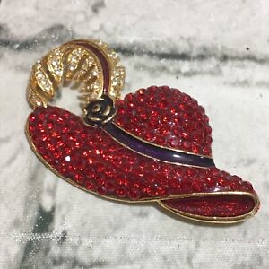 Scarlett O’Hara Red Hat Society Pin Brooch Red Purple Rhinestones Feather