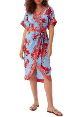 New Diane Von Furstenberg Echo Silk Blend Floral Wrap Midi Dress. Size 6 - Image 1 of 4