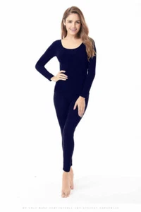 Women Thermal Top & Bottom Underwear Set Soft Microfiber Warm Navy Blue XL - Picture 1 of 1