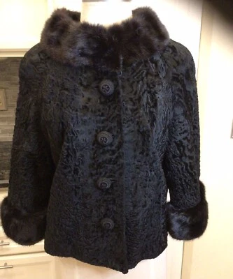 Vintage Black Persian Lamb,Richland, Crop, Swing ,Fur With Mink Trim,Size L - Image 1 of 4
