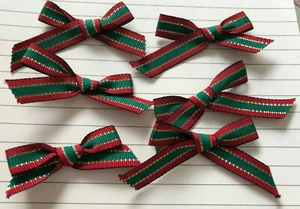 LOT 6 NEW Red Green Gold HAND TIED BOWS 1/4" Grosgrain Ribbon 2"W Craft Sewing - Picture 1 of 6