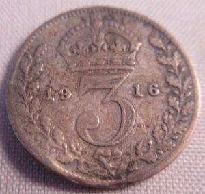 1916 KING GEORGE V BARE HEAD .925 SILVER 3d THREE PENCE COIN IN CLEAR FLIP - Picture 1 of 3