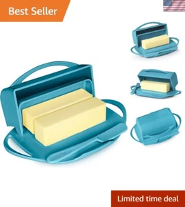 Flip-Top Butter Dish with Lid & Knife in Aqua - Dishwasher Safe & Shatterproof - Picture 1 of 6