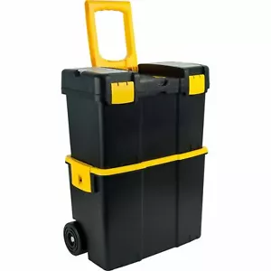 Schwarz 2 Stck. Aufbewahrung Koffer Werkzeugkiste Schrank Mobile Werkstatt Box Rollen Stapel - Bild 1 von 3