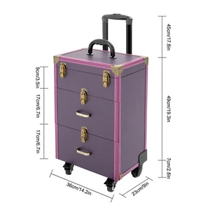 Portable Makeup Train Case Professional Cosmetic Trolley Travel Vanity Organizer - Picture 1 of 24