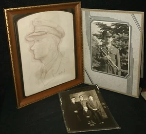 Original WW2 US Army Air Force Family Portrait Hand Drawn By French Artist Paris - Picture 1 of 5