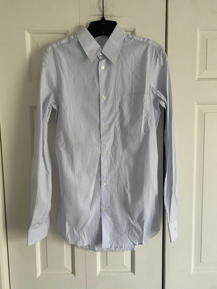 Helmut Lang Men's Blue White Striped Logo Button Shirt 37 14.5 - Image 1 of 4