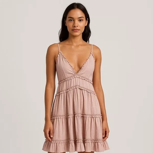 Mini Vestido Princesa Polly Talla 6 Rosa Volantes en Niveles Cuello en V Sin Mangas Fiesta - Imagen 1 de 15