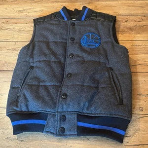 VTG Golden State Men’s Vest Puffer Small Wool Leather NBA UNK Embroidery Quilted - Picture 1 of 18