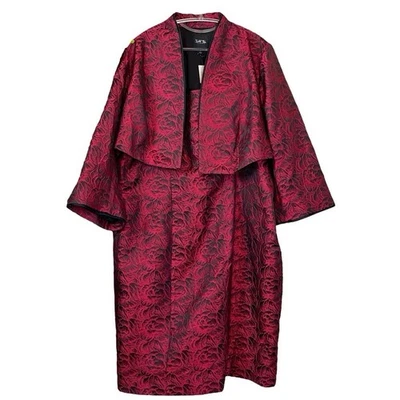 New Isabel Toledo Lane Bryant 2Pc Set Dress Jacket Floral Rose Red Black Size 22 - Image 1 of 4