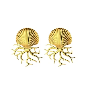 Damen Übertriebene Muschel Ohrringe Edelstahl Gold Sommer Ozean BFF Schmuck - Bild 1 von 6