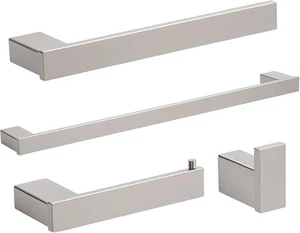 Klabb Set di ferramenta da bagno in argento metallizzato 4 pezzi, 24 pollici - Foto 1 di 7