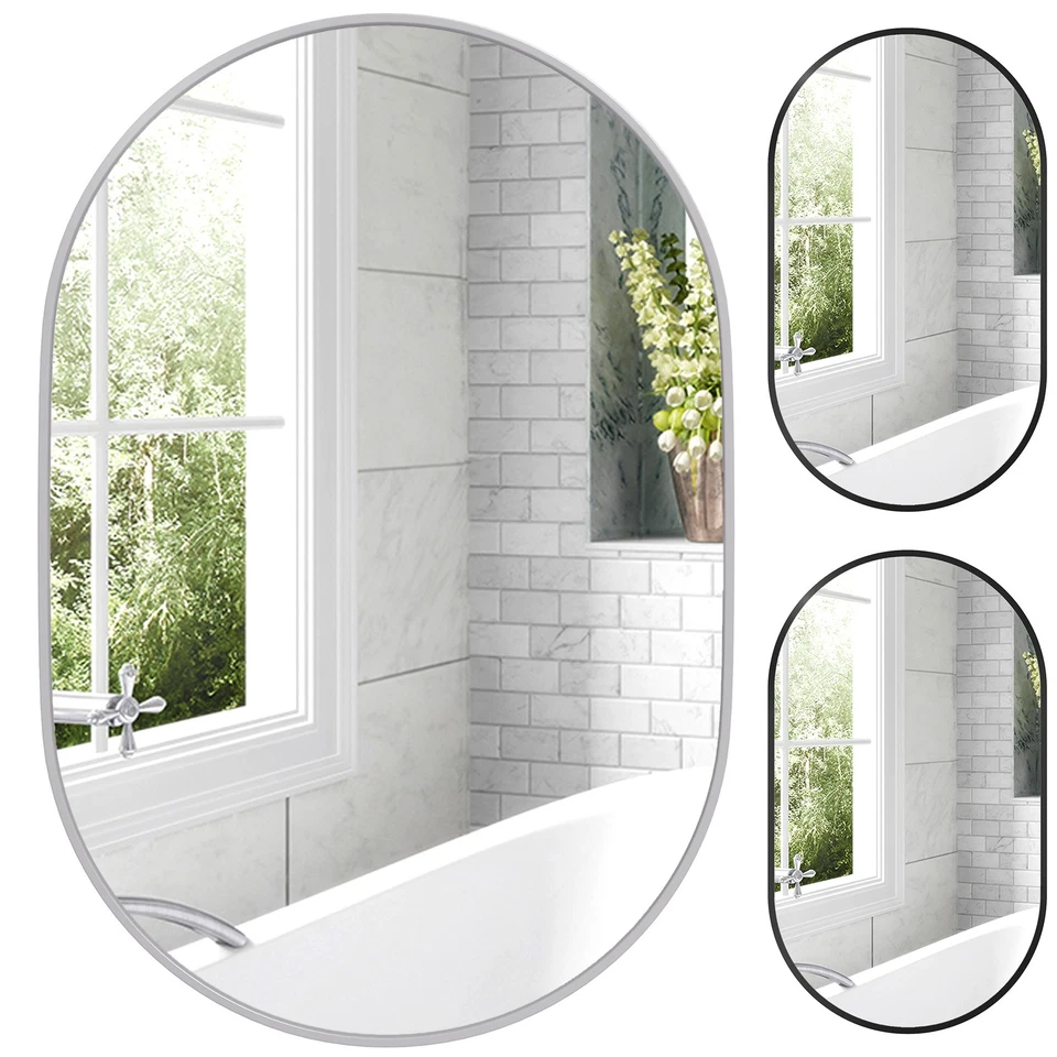 HOMCOM Specchio per Bagno Ovale con 3 Ganci in Lega di Alluminio e Vetro - Immagine 1 di 1