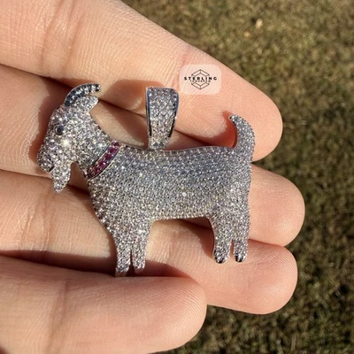 Iced Goat Pendant 14k Gold Plated CZ Goat Hip Hop Statement + Steel Rope Chain - Image 1 of 4