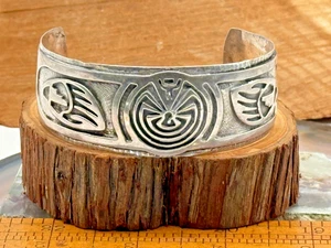 Old Pawn Hopi Sterling Silver Overlay Man in Maze Cuff Bracelet--TB382.25 - Picture 1 of 7