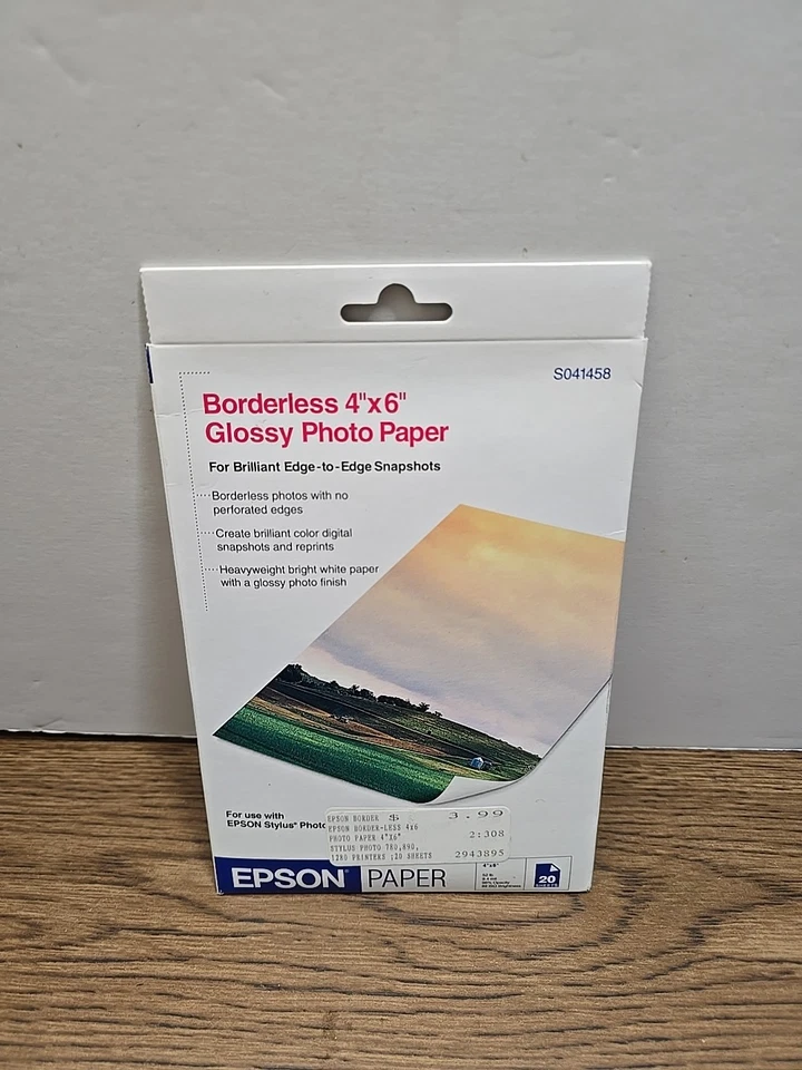 Epson Borderless Glossy 4" x 6" Photo Paper 52lb 9.4mil 20 Sheets Sealed - Image 1 of 4