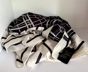 100 % Seide Schal Halstuch schwarz elfenbein maritim Seil Kette Gitter lang länglich 70” x 25” - Bild 1 von 9