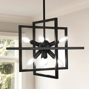 Farmhouse Chandelier Rustic Black Hanging Pendant Light Fixture, Adjustable NEW - Picture 1 of 6