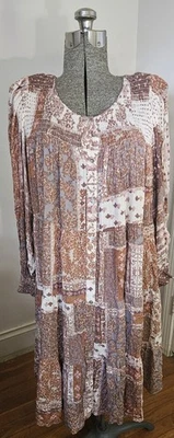 Olivaceous Women's Patchwork Tiered Midi Dress Boho Earthy Size Small NWT - Image 1 of 4