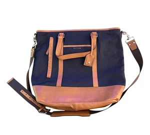 Cole Haan Marshall Tasche XL blau Canvas und Leder hellbraun Besatz Reise Weekender Tasche - Bild 1 von 17
