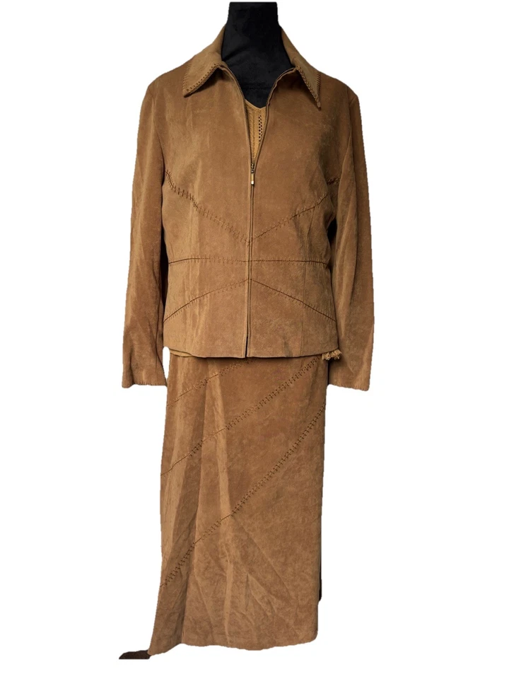 Norton McNaughton 3 piezas Gamuza Cremallera Completa Chaqueta Cosida Falda Blusa De Colección Elastizada 12P Foto 1 de 4