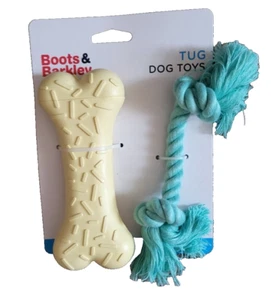 2 PC Boots & Barkley Dog Bone Chew Toy & Rope Tug & Pull Pet Toys - Picture 1 of 9