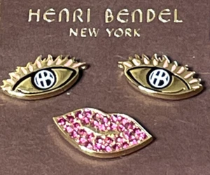 HENRI BENDEL New York 2 EYEs & Pink LIP PIN set Brooch jewelry 3/4" New Original - Picture 1 of 4